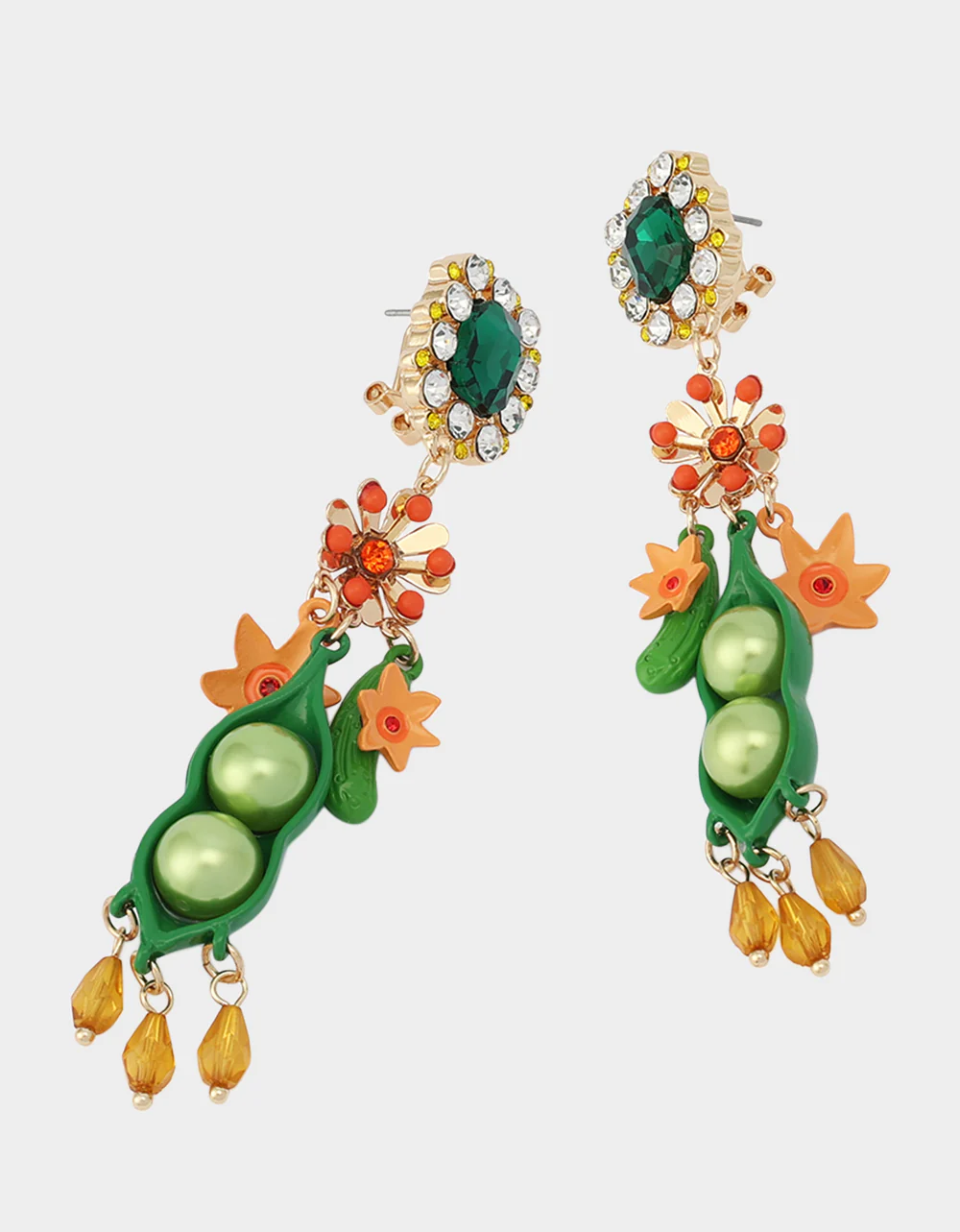 PEA CRYSTAL DOUBLE DROP EARRINGS MULTI - Image 2