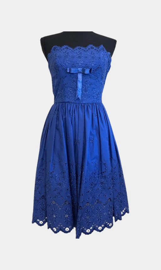 Blue strapless lace knee length runway dress | RE:LUV - Image 2