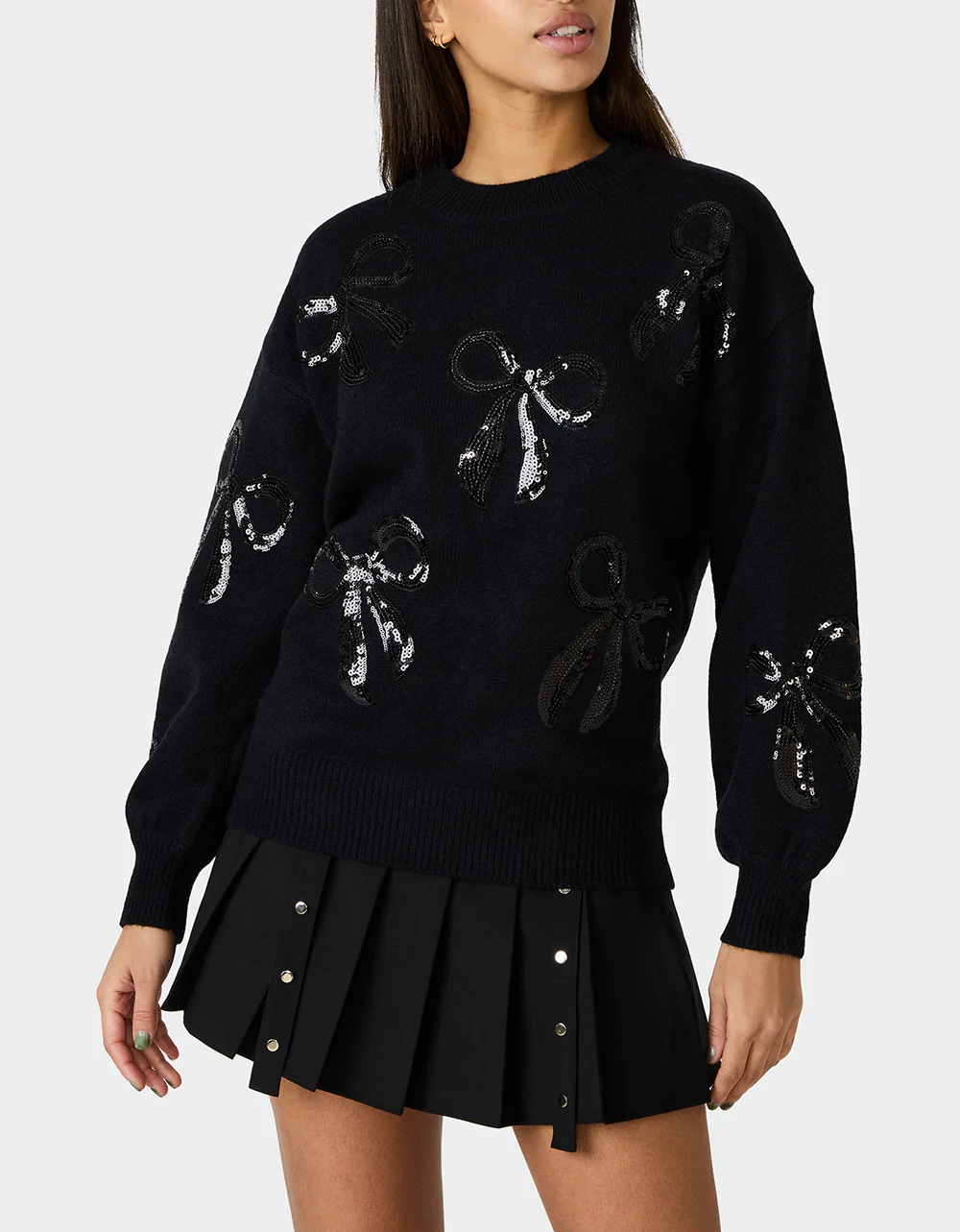 SEQUIN BOW SWEATER BLACK - Image 7
