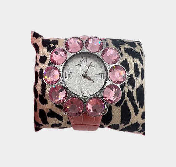 Pink rhinestone watch with pink leather band | RE:LUV - Image 2