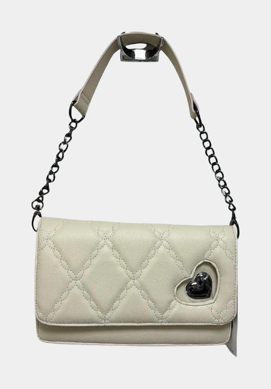 Rue Ivory and Black Shoulder Bag with Chain Strap | RE:LUV